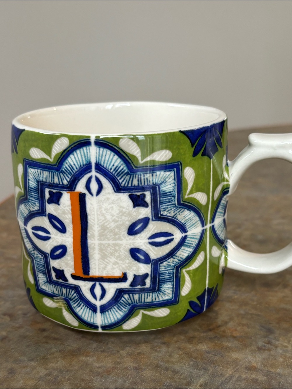 Anthropologie L Ceramic Mug in Green, Blue & White new